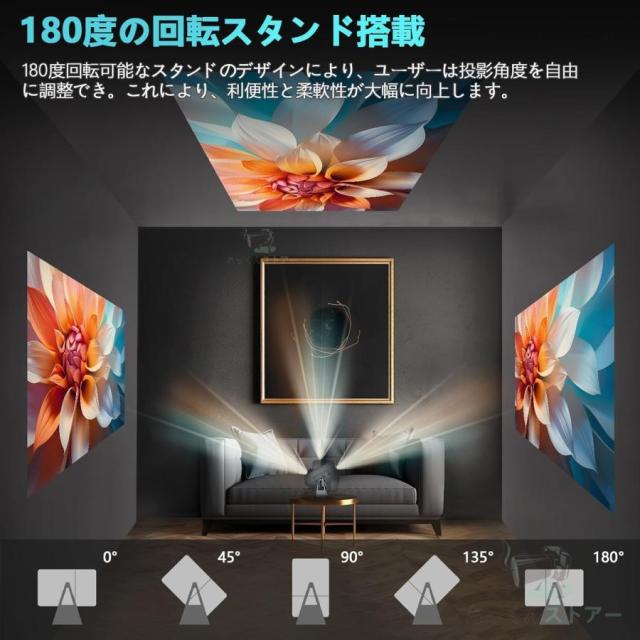 360°回転】プロジェクター 天井投影 小型 300ANSI 電動フォーカス 家庭