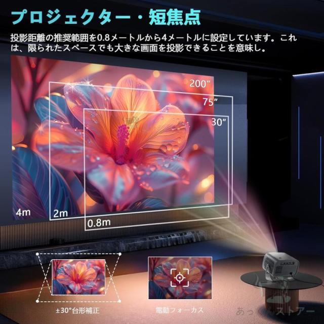 360°回転】プロジェクター 天井投影 小型 300ANSI 電動フォーカス 家庭