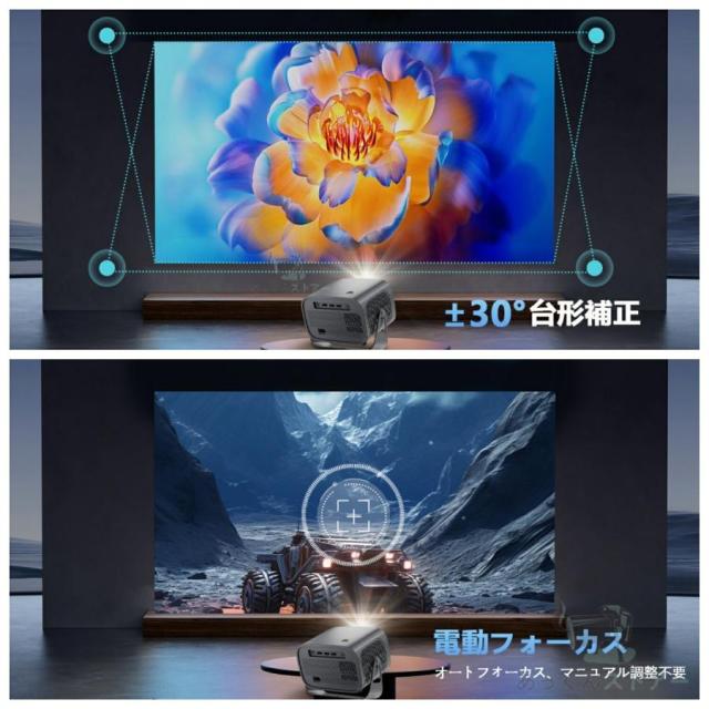 360°回転】プロジェクター 天井投影 小型 300ANSI 電動フォーカス 家庭