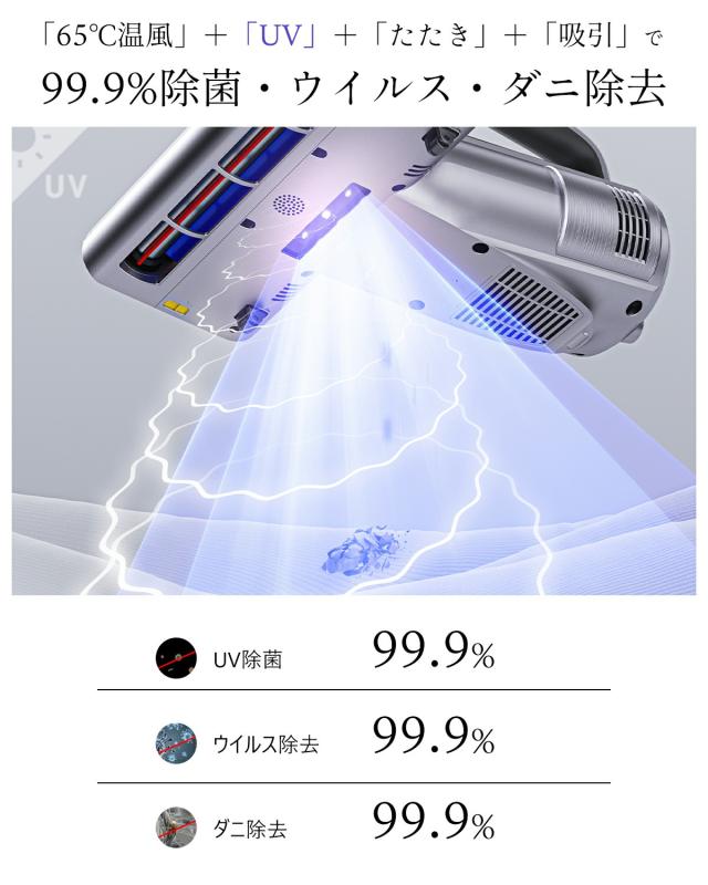 布団クリーナー ふとんクリーナー 布団掃除機 65℃温風 UV除菌 超音波除菌 布団 掃除機 花粉対策 ダニ退治 WB81