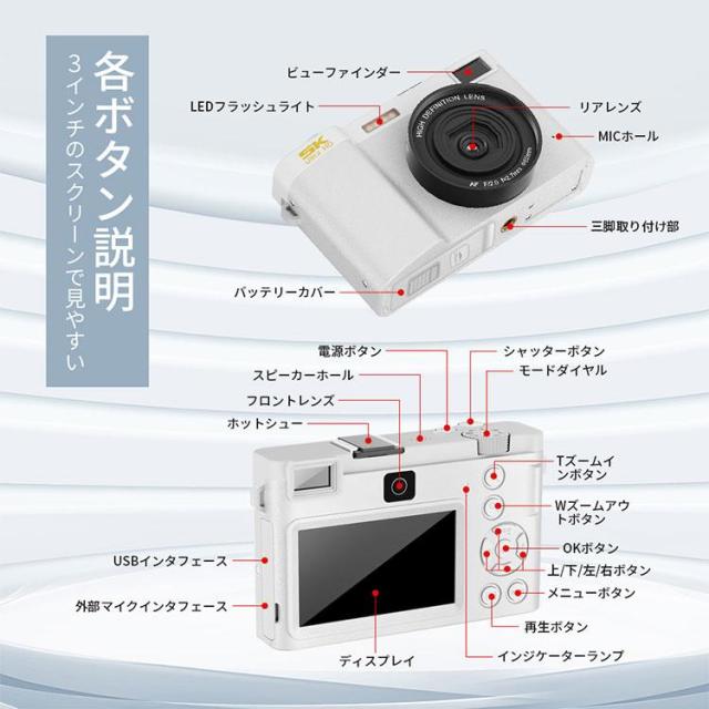 1品限り❤️ビデオカメラ5K 6400万画素 外付けマイク 18倍ズーム リモコン 1品限り❤️ビデオカメラ5K 6400万画素 外付けマイク 18倍ズーム