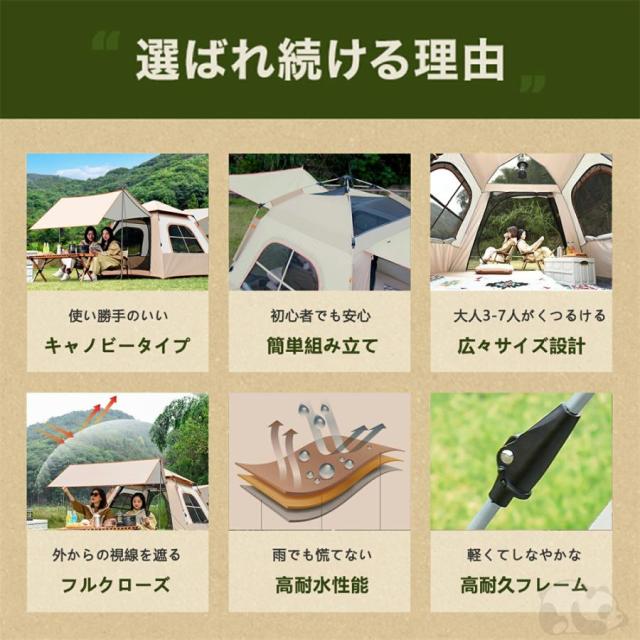 ワンタッチテント ドーム型テント 天幕テント キャンピングテント ビーチテント 大型 キャンプ用品 耐水圧 組立簡単 防水 UVカット 紫外線防止 撥水 持ち運び_1