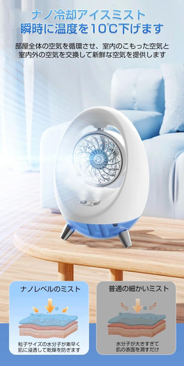 2色LEDライト 4段階風量 TYPE-C給電 USB給電式 加湿ミストファン空気清浄 卓上冷風機 ミスト ミスト扇風機 冷風扇 小型_1