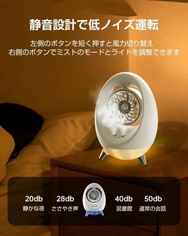 2色LEDライト 4段階風量 TYPE-C給電 USB給電式 加湿ミストファン空気清浄 卓上冷風機 ミスト ミスト扇風機 冷風扇 小型_5