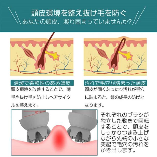 ヘッドマッサージャー 電動頭皮ブラシ 4つの洗顔ブラシ付き 頭皮マッサージャーヘッドブラシ 頭皮ケア 頭皮エステ 高品質 振動機能 抗菌ABS 1200mAh IPX6防水 取り外せるブラシ ワンボタン 高速揉みほぐし ギフト_7