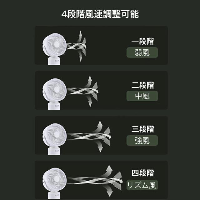 扇風機 キャンプ 首振り 小型 おしゃれ USB リビング 壁掛け 卓上 軽量 充電式 10000mAh LEDライト 吊り下げ アウトドア 三脚付き リモコン_6