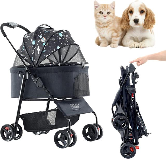 ペットカート 分離 取り外し 4輪 折りたたみ 飛び出し防止 収納 ペット 犬カート 犬用カート ペット用カート 中型 軽量 散歩 ペットキャリ おしゃれ 多頭用 前輪360° 後輪ストッパー付き 犬介護用カート 猫用ベビーカー 組み立て簡単 犬 小型犬 中型犬 子犬 猫 犬_9