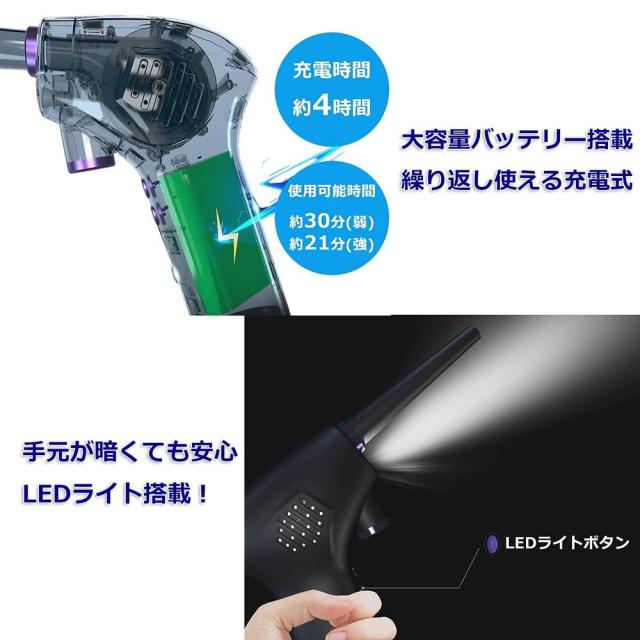 電動 エアダスター 小型 超ハイパワー 強力 エアーダスター 爆風 70m/s 36000RPM強力風速 USB充電式 不燃性 エアー スプレー エアスプレー ガン キーボード PC 掃除 空気入れ パソコン 埃 ほこり コンピューター OA機器 キーボード オフィス 家庭用エアダスター シンプル_2