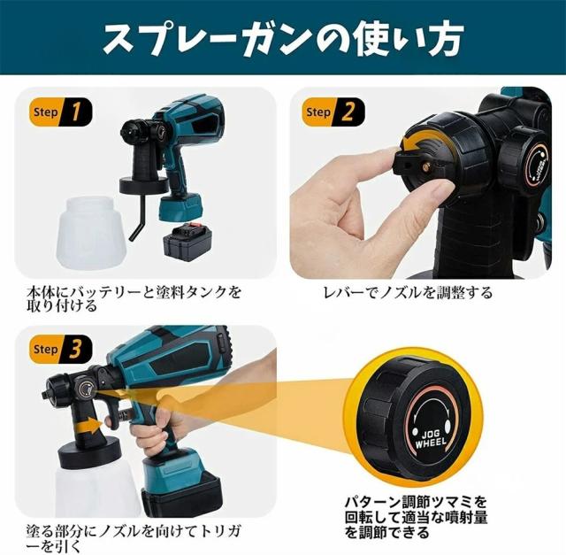 塗装 スプレーガン 充電式 電動スプレーガン 18Vバッテリー併用 コードレススプレーガン 吹き付け式 ペンキ屋くん 家庭用 小型電動塗装機 噴霧の幅調整可能 油性 水性 1000ml 噴霧 電動ペインター DIY 日曜大工_1