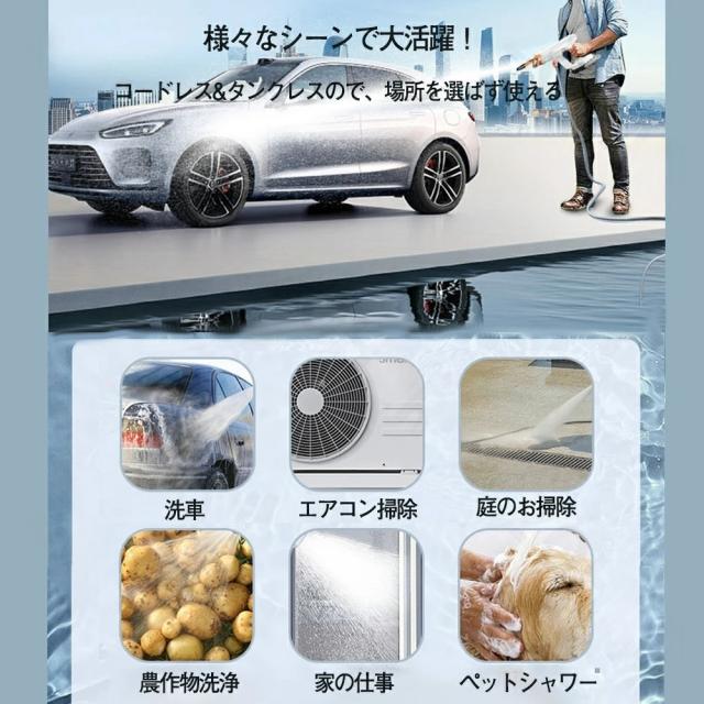 高圧洗浄機 コードレス 充電式 家庭用 業務用 軽量 高圧噴射 バッテリー互換対応 ポータブル 強力噴射 洗車機 角可変 6in1多機能噴射ノズル 最新_13