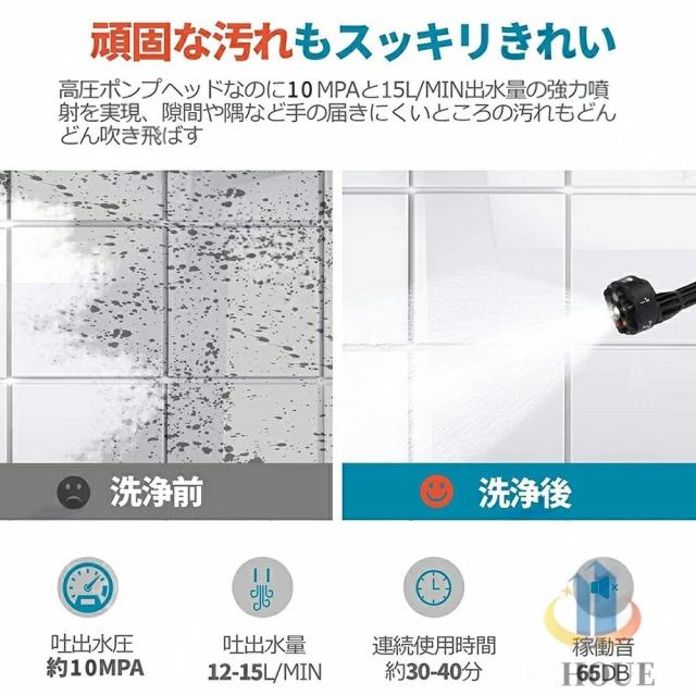 高圧洗浄機 コードレス 充電式 家庭用 業務用 軽量 高圧噴射 バッテリー互換対応 ポータブル 強力噴射 洗車機 角可変 6in1多機能噴射ノズル 最新_2
