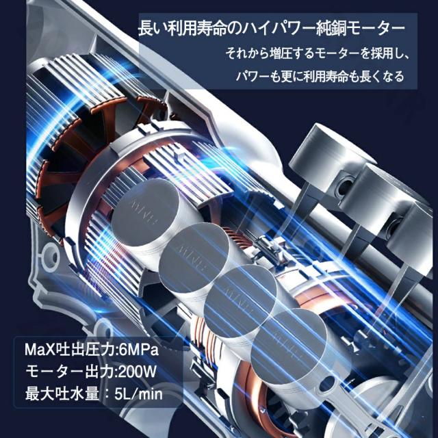 高圧洗浄機 コードレス 充電式 家庭用 業務用 軽量 高圧噴射 バッテリー互換対応 ポータブル 強力噴射 洗車機 角可変 6in1多機能噴射ノズル 最新_4