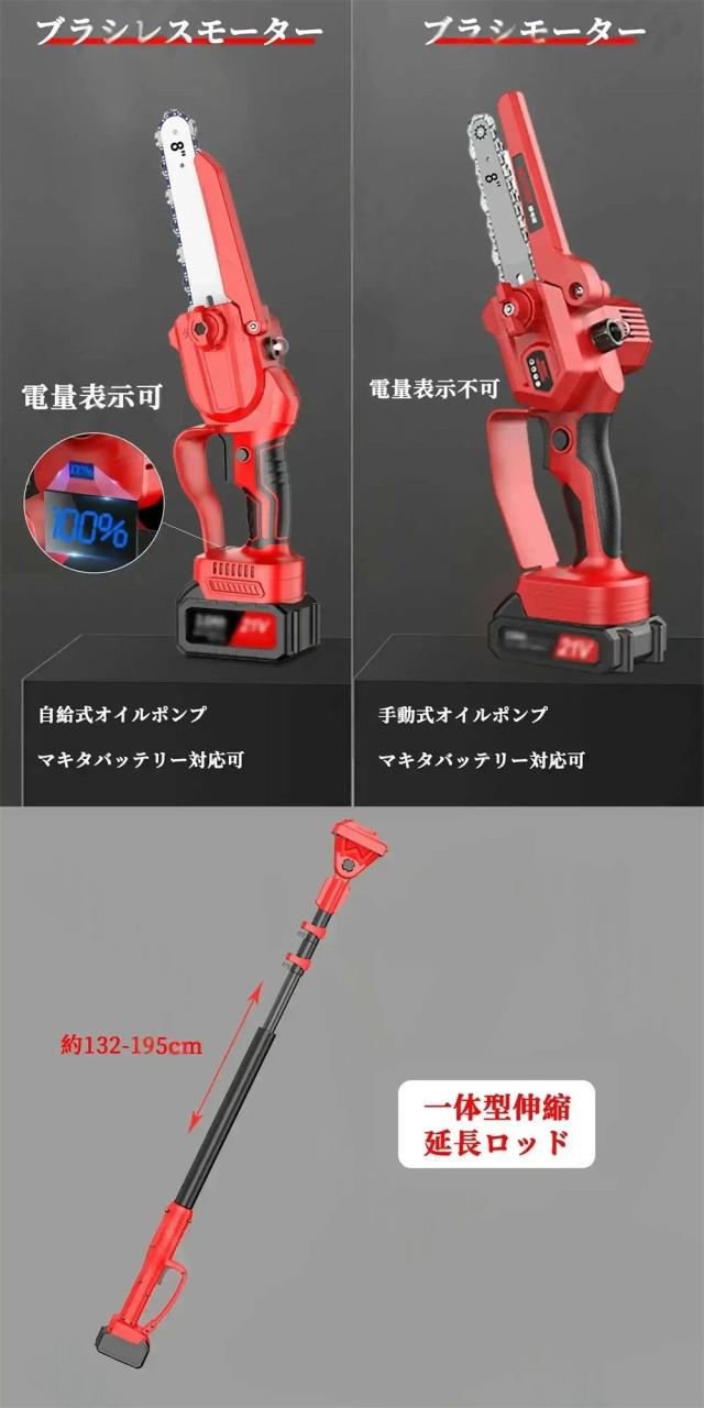 チェーンソー 充電式 8インチ 21V ブラシレスモーター 電動