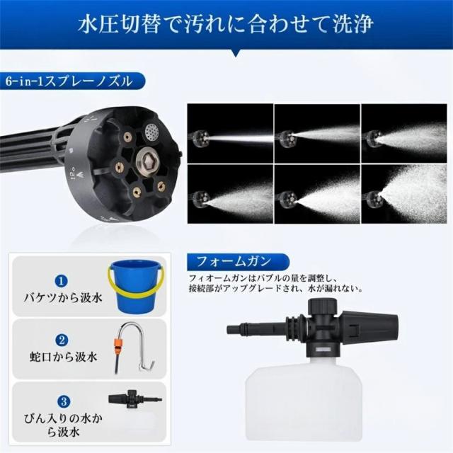 高圧洗浄機 充電式 コードレス 5.0MPa 18ｖバッテリーと併用交換可能 3つのギアモード 静音 高性能 パワフル お手軽 簡単 収納ケース 電動工具 温水 洗車 掃除 自転車 網戸 お風呂 台風 水道不要 ベランダ ブラシレスモータ搭載