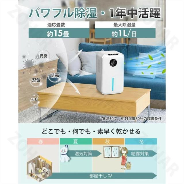 除湿機 大容量 2.2L 湿気取り 除湿量1L/日 マイナスイオン発生 部屋干し じょしつき 省エネ 節電 除湿乾燥機 静音 タイマー付き ペルチェ式除湿機 小型 強力 静音 満水自動停止 7色ライト 湿気&梅雨対策 消臭 寝室 クローゼット