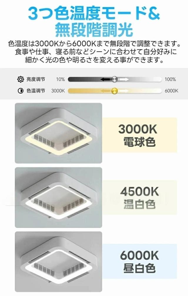 シーリングファンライト led 羽なし 調光調色 シーリングライト おしゃれ シーリングファン 12畳 6段風量 風向調節 天井照明 ファン付き照明 LEDライト サーキュレーター 扇風機 リモコン操作 薄型 タイマー 空気循環