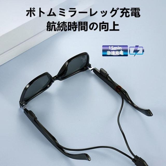 スマートメガネ bluetooth 通話可能 高音質 伝導 グラスレンズ交換可能 サングラス iphone、Android対応 度付き ワイヤレスメガネ マイク内蔵 sun 父の日 2025_6