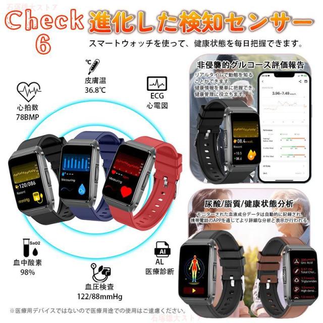 スマートウォッチ 血中酸素 日本製 センサー 血圧測定 通話機能 ECG心電図 心拍数 着信通知 24時間健康管理 HRV 体組成BMI 尿酸脂質 睡眠モニター 運動モード_8