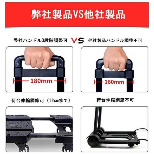 台車 折りたたみ 軽量 コンパクト キャスター付き ストッパー 静音 3段 女性 家庭用 業務用 200キロ 耐荷重200kg 6輪 持ち運び 手押し台車 25年新モデル_15