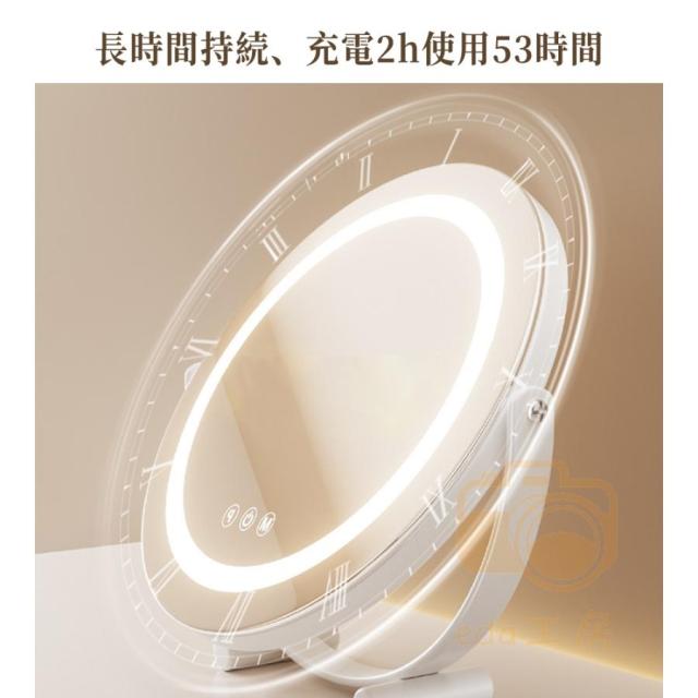 女優ミラー 卓上ミラー 卓上鏡 化粧鏡 led ライト付き 大きい 丸型 メイク鏡 ドレッサー USB充電式 180°回転 無段階調光 三色光源 おしゃれ 女性 ギフト 誕生日