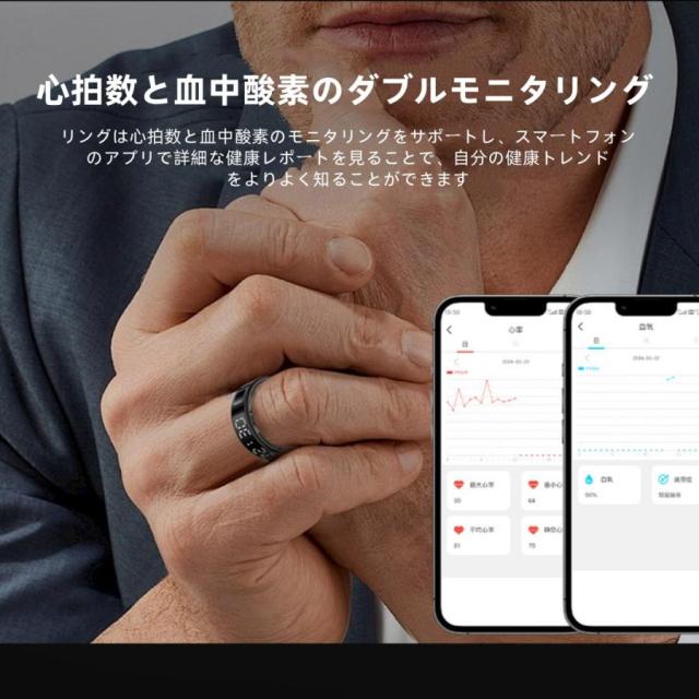 【ディスプレイ表示機能】スマートリング 健康管理 日本製センサー心拍数 血中酸素 睡眠 実用的 IP68M防水 Android/iPhone対応 全6サイズ プレゼント 敬老の日_7