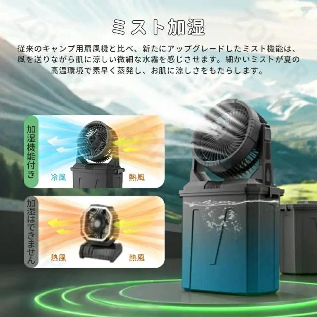 【2025新登場★噴霧機能】キャンプ 扇風機 アウトドア 扇風機 冷風機 ミストファン 20000mAh 大容量バッテリー ミスト 瞬間冷却 10L水タンク 卓上扇風機 静音 強力送風コードレス USB充電式 ポータブル 加湿 サーキュレーター 省エネ アウトドア 車中泊 防災 熱中症対策_2