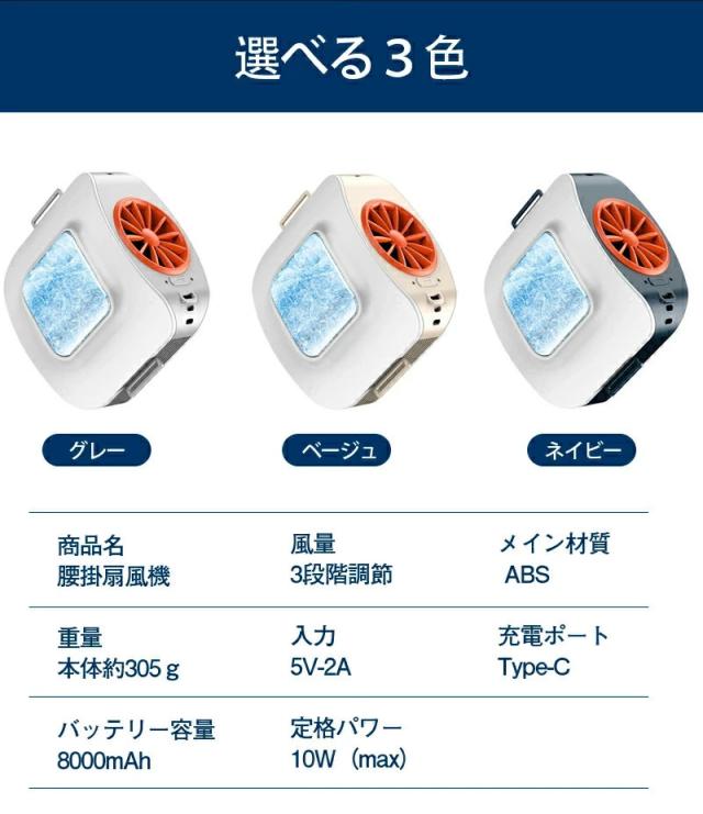 腰掛け扇風機 冷却プレート ベルト ファン 8000mAh大容量 3段階風量調節 両手解放 ハンズフリー 冷風 アウトドア 作業用 USB充電式 強力涼感 コンパクト設計 熱中症対策 運動 服中冷却 汗を吹く_11