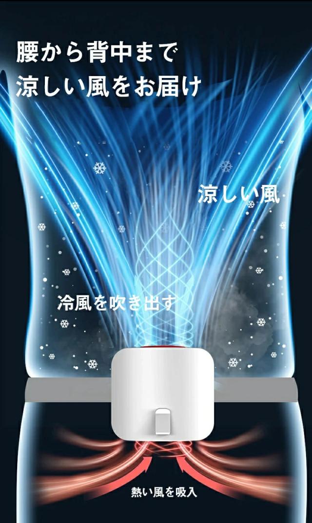 腰掛け扇風機 冷却プレート ベルト ファン 8000mAh大容量 3段階風量調節 両手解放 ハンズフリー 冷風 アウトドア 作業用 USB充電式 強力涼感 コンパクト設計 熱中症対策 運動 服中冷却 汗を吹く_8