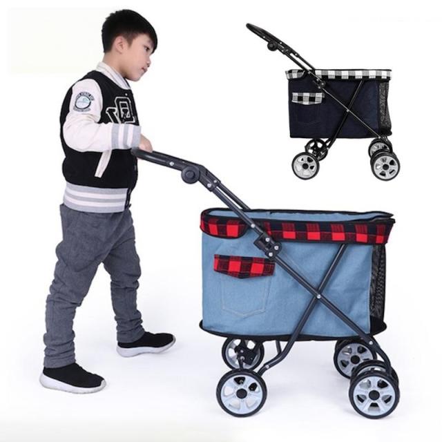 ペットカート 小型犬 折りたたみ 中型犬 4輪 軽量 猫 犬 カート 多頭 ペットバギー カート ドッグカート 耐久性 耐荷重12.5kg 折り畳み ペット 後輪ブレーキ付