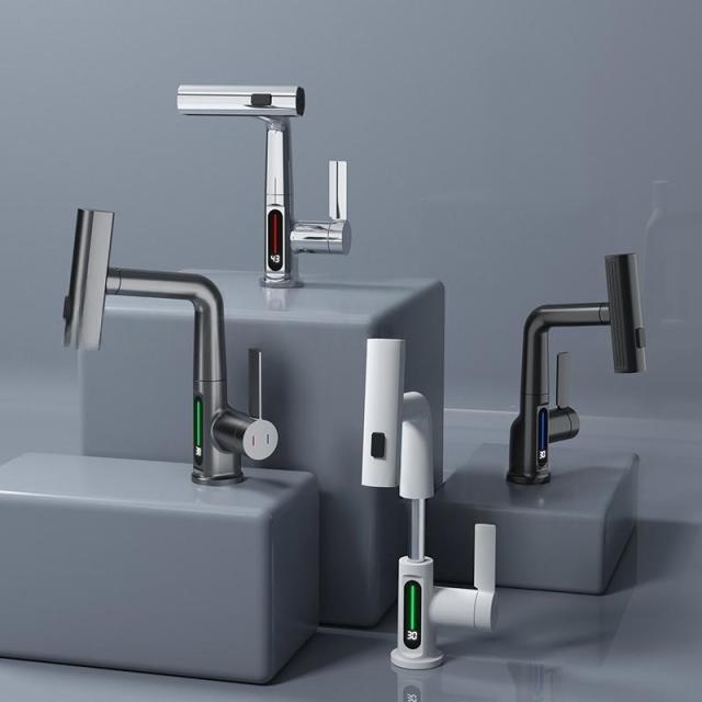 キッチン水栓 蛇口 アーチ シャワー 交換自分で 水力発電 LED 温度表示 ワンホール 混合水栓 キッチン蛇口 台所 洗面台 洗面所 水道蛇口 おしゃれ 台付 水栓金具_1