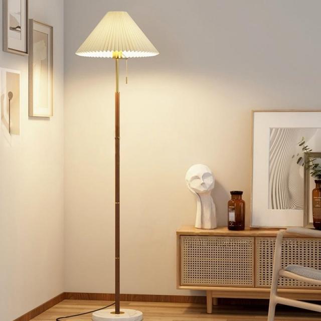 フロアライト おしゃれ 北欧 LED電球 I型 木目 和風 スタンド 百褶