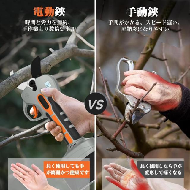 電動バサミ 業界初の5cm電動剪定ばさみ 強いパワー コードレス充電式剪定バサミ 2段階開き角度調節可 マキタ使える 大容量バッテリー付き 切断回数と残量表示