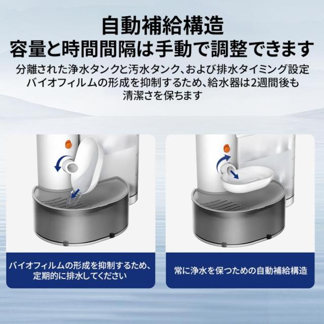 【新登場】自動給水器 ペット給水器 猫 犬 コードレス 3L大容量 静音 洗いやすい 取付簡単 水飲み 留守番 ペット 給水機_5