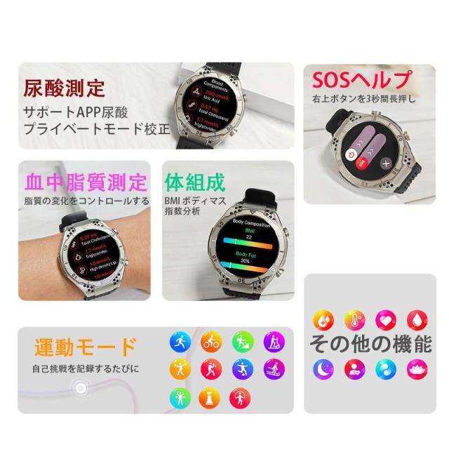 スマートウォッチ 日本製 センサー 通話機能 心電図ECG+PPG 体組成 血圧 高精度心拍計 放射能検査 睡眠管理 呼吸率 歩数計 SOS機能 敬老の日_12