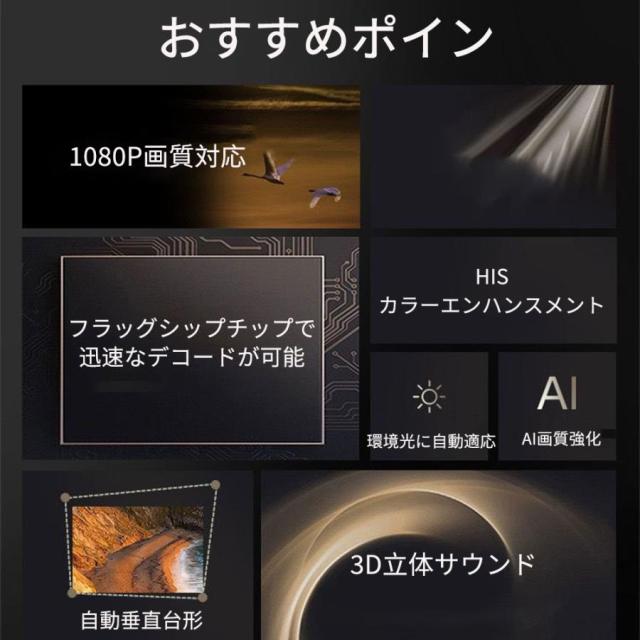 プロジェクター 小型 本体 4K対応 家庭用 1080P 高画質 自動台形補 高性能 軽量 安い 5G wi-fi6 ホームシアター 子供 壁 コンパクト 静音 簡単設定_1