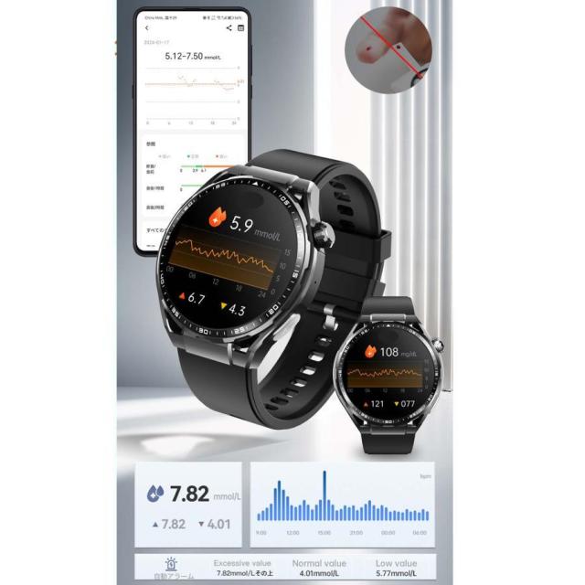スマートウォッチ 日本製センサー 血糖値 通話機能 心電図 血圧測定 血液組成分析 高精度心拍数 睡眠検測 血中酸素 日本語 24時間健康管理 iPhone/Android 対応_9
