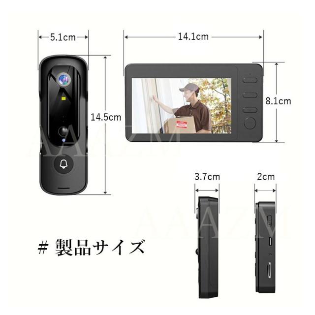 インターホン ワイヤレス 工事不要 カメラ付き 防犯 チャイム インターホン テレビドアホン 通話 録画機能 インターフォン 玄関 ワイヤレスチャイム ドアホン