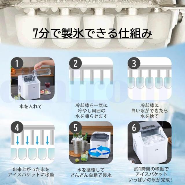 製氷機 家庭用 小型 高速 自動製氷機 選べる 氷サイズ2種選択可 ロック氷 パワフル氷製造機 1.3L 一度製氷9個 簡単操作