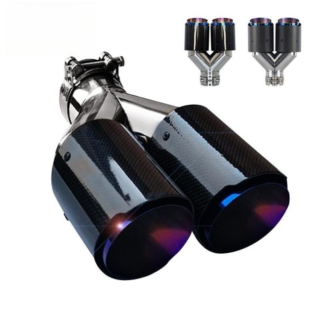 マフラーカッター カーボン ステンレス製 W型 2本出し パイプマフラー