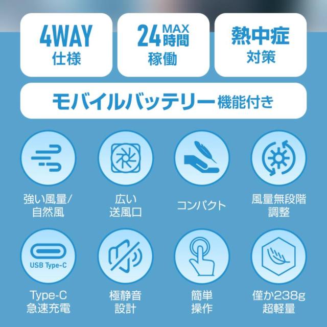 扇風機 腰かけ ハンディファン 卓上扇風機 携帯扇風機 首かけ 8000mAh 静音 卓上 コンパクト おしゃれ モバイルバッテリー 大容量 長持ち_2