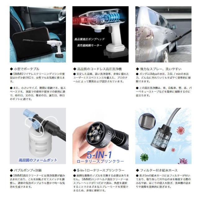 高圧洗浄機 コードレス 充電式 洗車機 21V 専用ケース付き 水道蛇口
