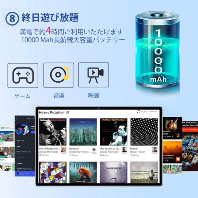 タブレット 本体 PC Android14 10.1インチ 12GB+256 GB 軽量 10000mAh Bluetooth Wi- Fi GPS 電話 動画 在宅勤務 子供 プレゼント 人気_10