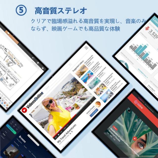 タブレット 本体 PC Android14 10.1インチ 12GB+256 GB 軽量 10000mAh Bluetooth Wi- Fi GPS 電話 動画 在宅勤務 子供 プレゼント 人気_7
