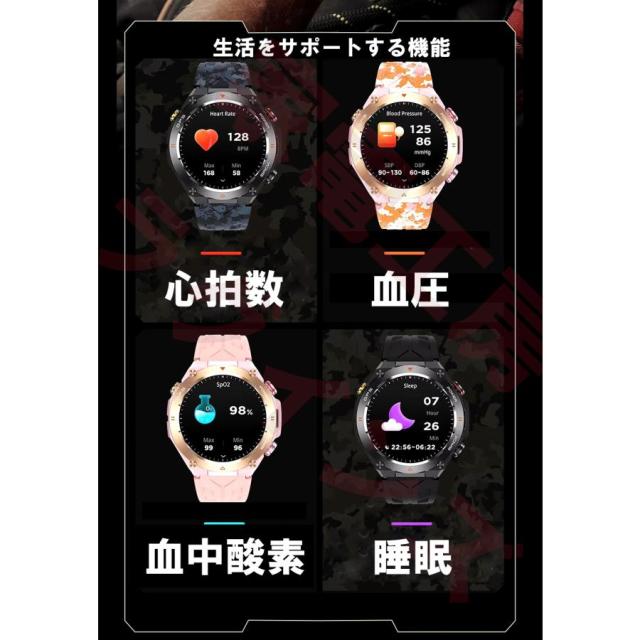 スマートウォッチ GPS内蔵 GPS測位 GPS GPS運動軌跡記録 軍用規格 丸型 日本製センサー スポーツウォッチ ランニング アウトドア 運動 気圧計 コンパス_10