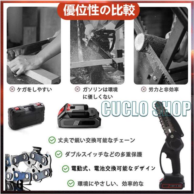 充電式チェーンソー チェーンソー 充電式 18Vバッテリー 6インチ コードレスチェーンソー 電動 家庭用 強力 片手 木工切断 枝切り 収納ケース付き（本体のみ）_3