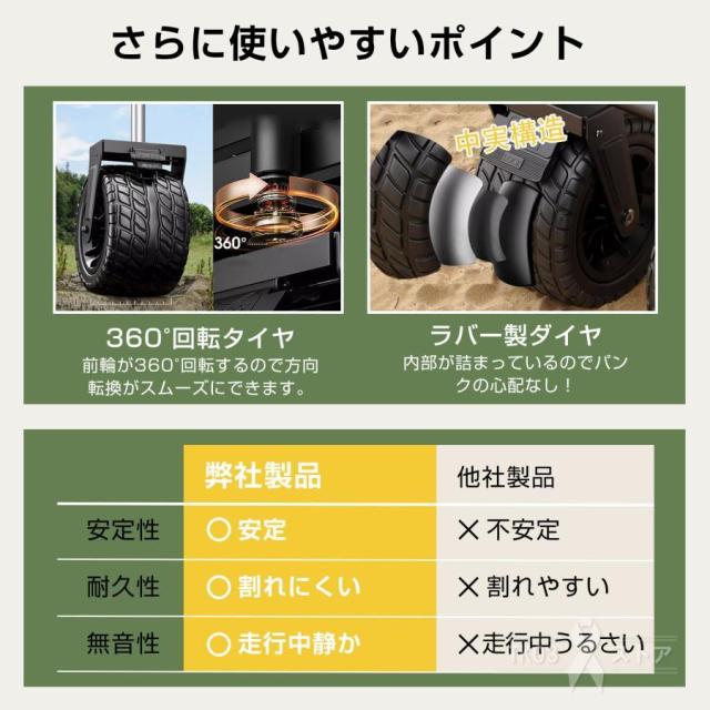 キャリーワゴン 耐荷重150kg アウトドアワゴン 折りたたみ テーブル キャリーカート テーブル セット 4輪 頑丈 大容量 ワイドタイヤ アウトドア キャンプ_6
