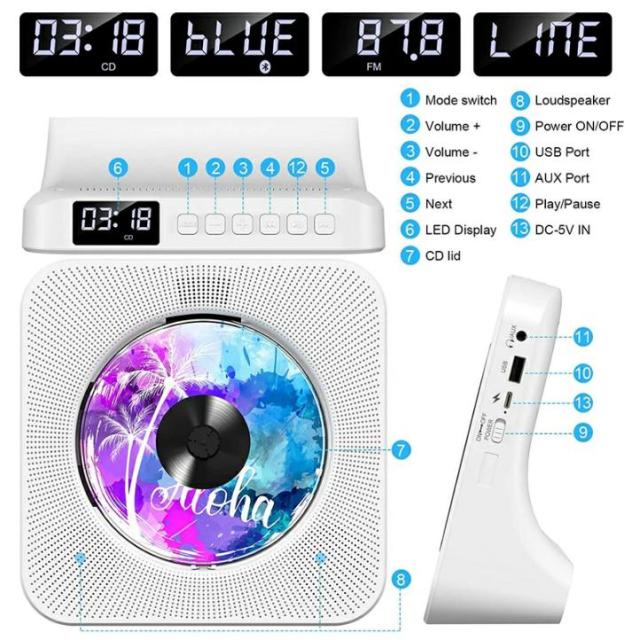 CD電気蓄音機 bluetooth 申し受ける式 給電式 携帯型CD電気蓄音機 卓上 携帯型 金棒引き 防塵取りまかなう 遠隔操作付き添い人