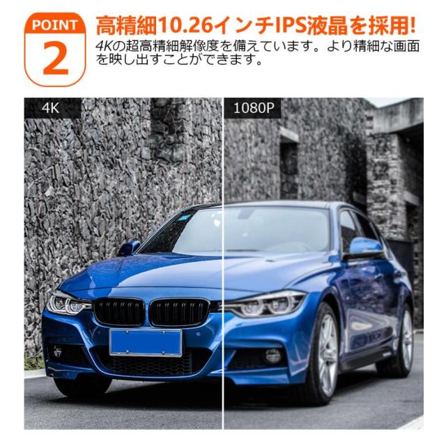 オンダッシュモニター 液晶モニター 車載モニター 分離式 10.26 インチ ディスプレイ カーナビ フロントカメラ内蔵 バックカメラ付き IPS 国内点検_7