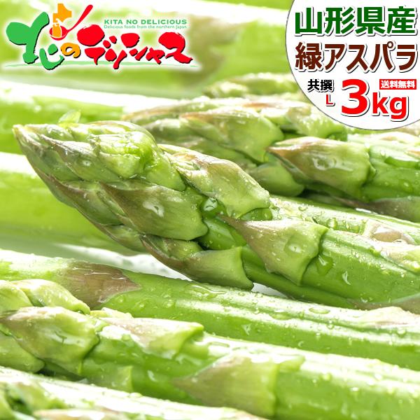 【出荷中】 山形県産 グリーンアスパラ 3kg (Lサイズ/冷蔵) おうち時間 おうちグルメ アスパラ アスパラガス 山形県アスパラ 緑 グリーン ギフト 贈り物 プレゼント 自宅用 家庭用 人気 野菜 グルメ 山形県 お取り寄せグルメ