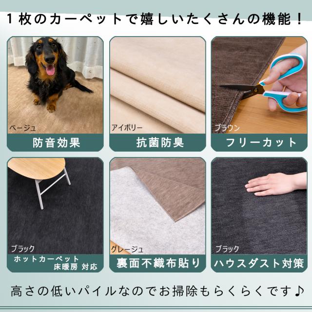 カーペット 6畳 六畳 防音 厚手 犬 猫 ペット対応 日本製 ナンテン 江戸間 6畳用 261×352cm ラグ 床暖対応 絨毯 抗菌防臭 敷物 フリーカット ハサミ 切れる 辻川産業株式会社 Tsujikawa_9